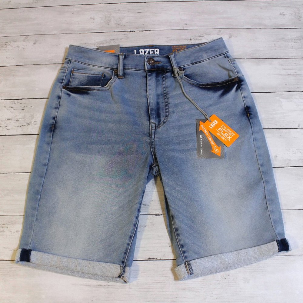 Lazer Mens Denim Blue Jean Size 30 Bermuda Shorts Soft Feel
